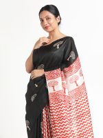 Black Block Printed Silk Saree - Image 4