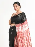 Black Block Printed Silk Saree - Image 4