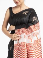 Black Block Printed Silk Saree - Image 5