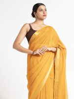 Mustard Chequered Chiffon Saree - Image 2