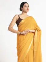 Mustard Chequered Chiffon Saree - Image 2