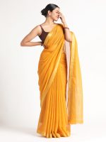 Mustard Chequered Chiffon Saree