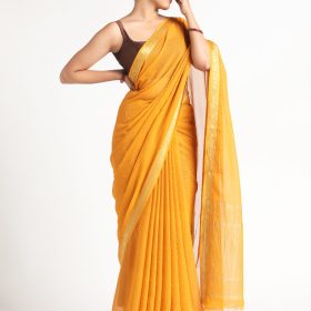 Mustard Chequered Chiffon Saree