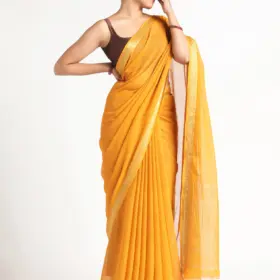 Mustard Chequered Chiffon Saree