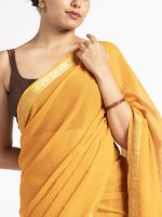 Mustard Chequered Chiffon Saree - Image 5