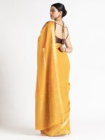 Mustard Chequered Chiffon Saree - Image 3