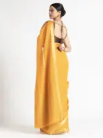 Mustard Chequered Chiffon Saree - Image 3