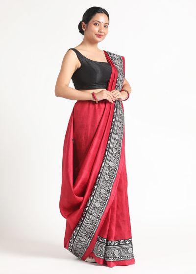 Pink Printed Silk Saree