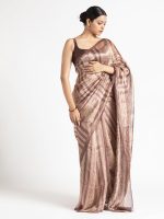 Brown Printed Tissue Silk Saree