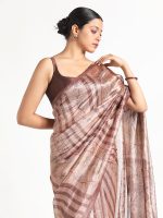 Brown Printed Tissue Silk Saree - Image 2