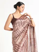 Brown Printed Tissue Silk Saree - Image 2
