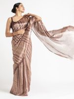 Brown Printed Tissue Silk Saree - Image 5