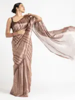 Brown Printed Tissue Silk Saree - Image 5