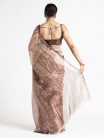 Brown Printed Tissue Silk Saree - Image 6