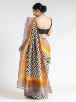 White Block Printed Silk Saree - Image 5