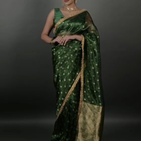 Bottle Green Tissue Silk Saree