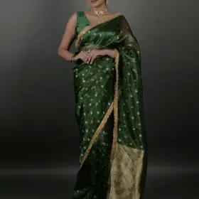 Bottle Green Tissue Silk Saree