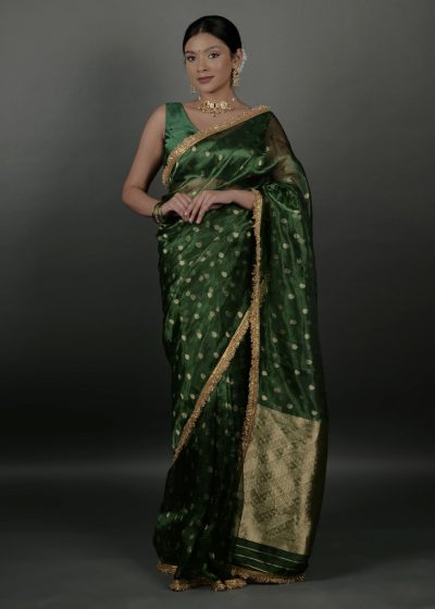 Bottle Green Tissue Silk Saree
