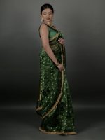 Bottle Green Tissue Silk Saree - Image 4