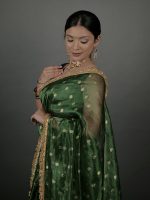 Bottle Green Tissue Silk Saree - Image 5