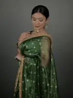 Bottle Green Tissue Silk Saree - Image 5