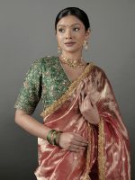 Red Tissue Silk Saree with Woven Buttis - Image 4