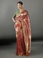 Red Tissue Silk Saree with Woven Buttis