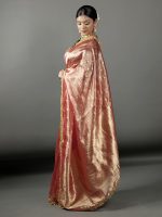Red Tissue Silk Saree with Woven Buttis - Image 3