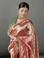 Red Tissue Silk Saree with Woven Buttis - Image 2