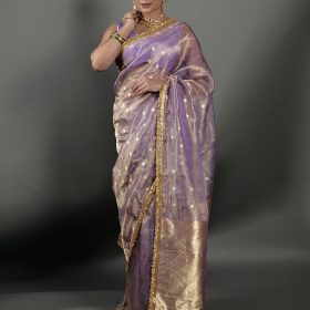 Lilac Banarasi Tissue Silk Saree
