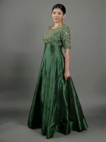 Bottle Green Embroidered Silk Dress - Image 6
