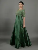 Bottle Green Embroidered Silk Dress - Image 6