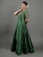Bottle Green Embroidered Silk Dress