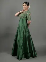 Bottle Green Embroidered Silk Dress