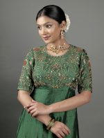 Bottle Green Embroidered Silk Dress - Image 5