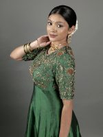 Bottle Green Embroidered Silk Dress - Image 4