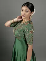Bottle Green Embroidered Silk Dress - Image 4