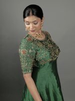 Bottle Green Embroidered Silk Dress - Image 2