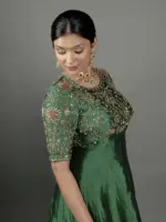 Bottle Green Embroidered Silk Dress - Image 2
