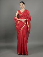 Red Chequered Handwoven Mangalagiri Silk Saree