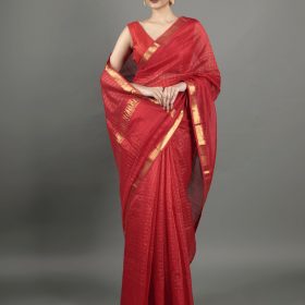 Red Chequered Handwoven Mangalagiri Silk Saree