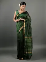 Bottle Green Chequered Handwoven Mangalagiri Silk Saree
