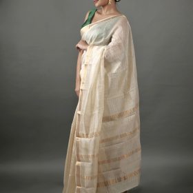 Ivory Chequered Handwoven Mangalagiri Silk Saree
