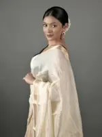 Ivory Chequered Handwoven Mangalagiri Silk Saree - Image 3