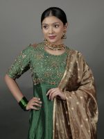 Bottle Green Embroidered Silk Dress ( Set of 2) - Image 2
