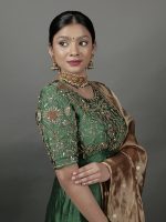 Bottle Green Embroidered Silk Dress ( Set of 2) - Image 3
