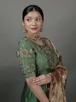 Bottle Green Embroidered Silk Dress ( Set of 2) - Image 3