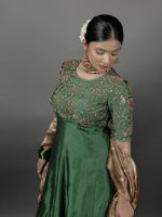 Bottle Green Embroidered Silk Dress ( Set of 2) - Image 4
