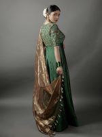 Bottle Green Embroidered Silk Dress ( Set of 2) - Image 6