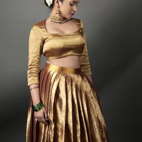 Molten Gold Tissue Silk Lehenga  (Set of 2)
